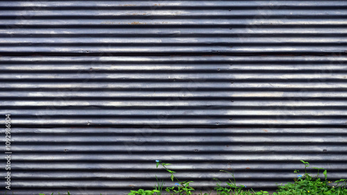 Old corrugated iron wall painted gray, dirty