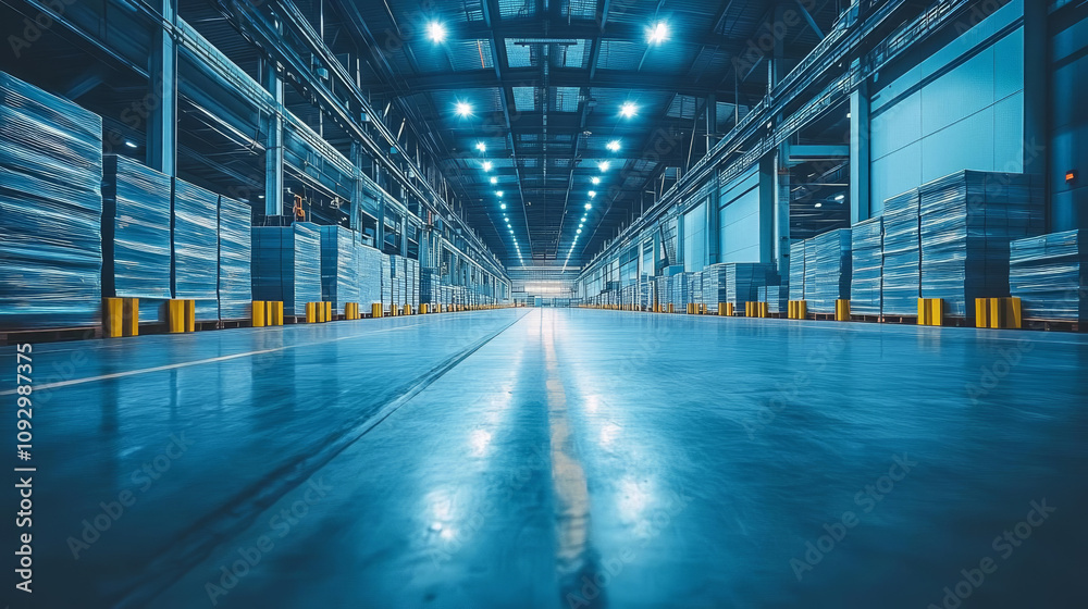 Multi purpose warehouse spaces. large warehouse space with high ceilings, bright lights, and organized stacks of materials creates efficient industrial environment Multi purpose warehouse spaces. large warehouse space with high ceilings, bright lights, and organized stacks of materials creates efficient industrial environment