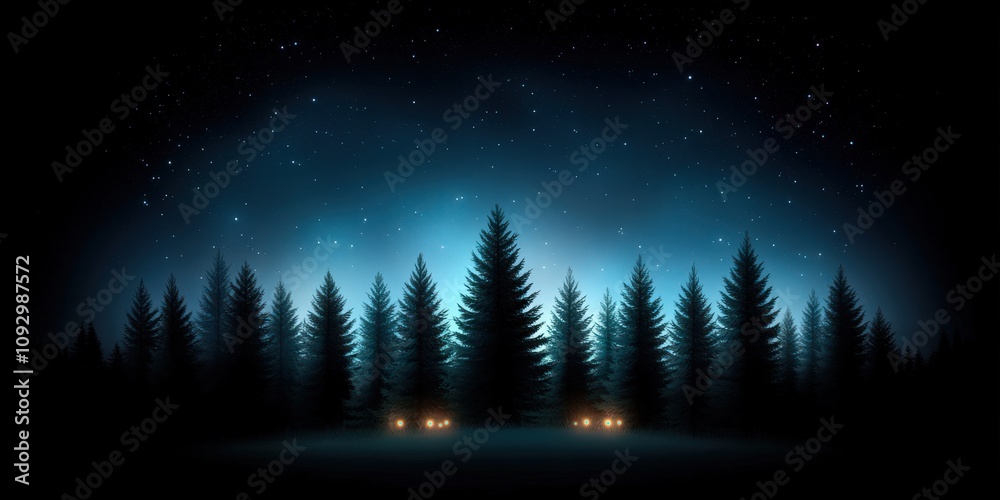 Fototapeta premium Starry Night Over Pine Forest