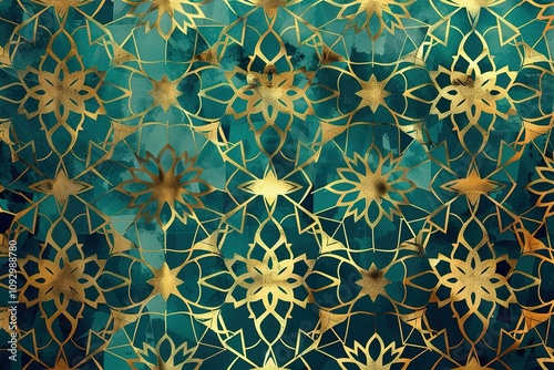 A gold and green patterned fabric with flowers