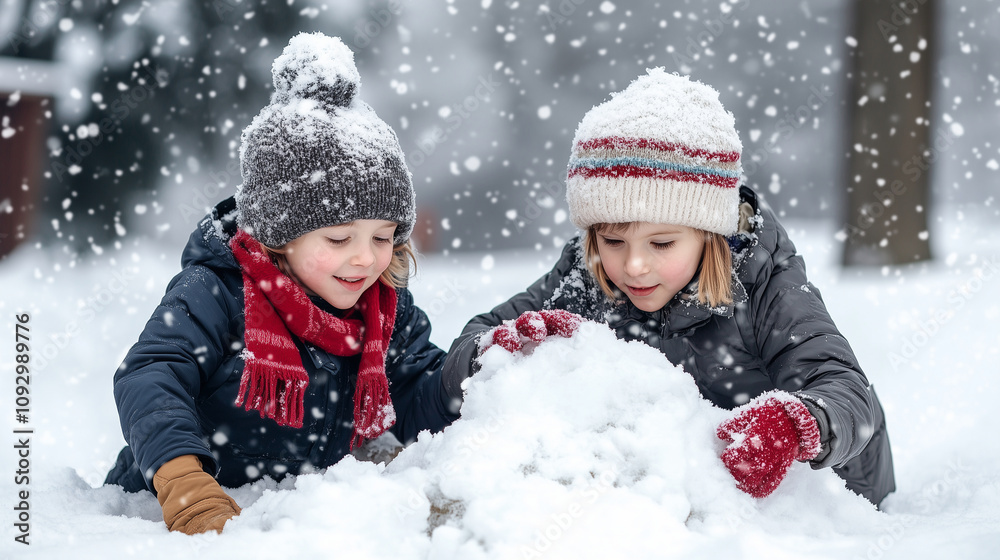Children Building a Snow Fort on a Winter Day Children Building a Snow Fort on a Winter Day