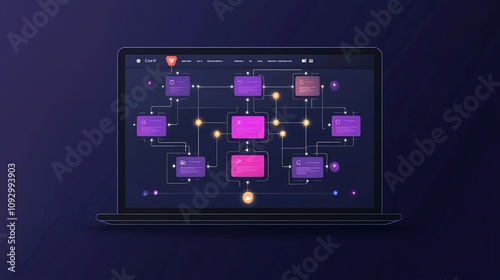 Automated marketing workflows displayed on a laptop screen with glowing AI powered icons representing the data driven