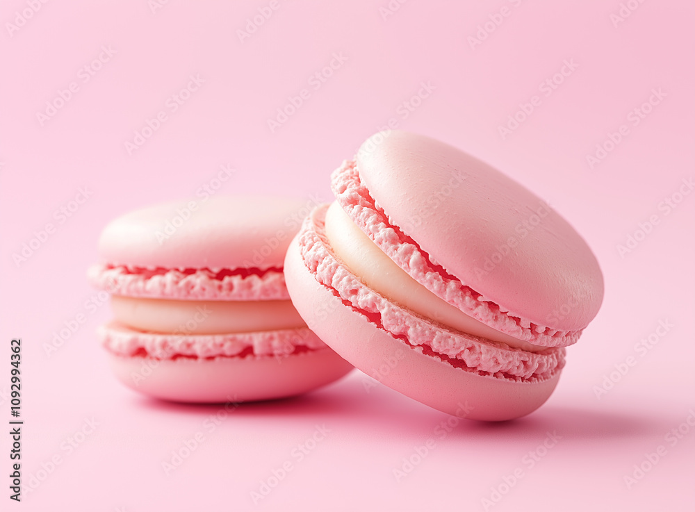 Colorful macarons on pink background with sprinkles, flat lay photography Colorful macarons on pink background with sprinkles, flat lay photography
