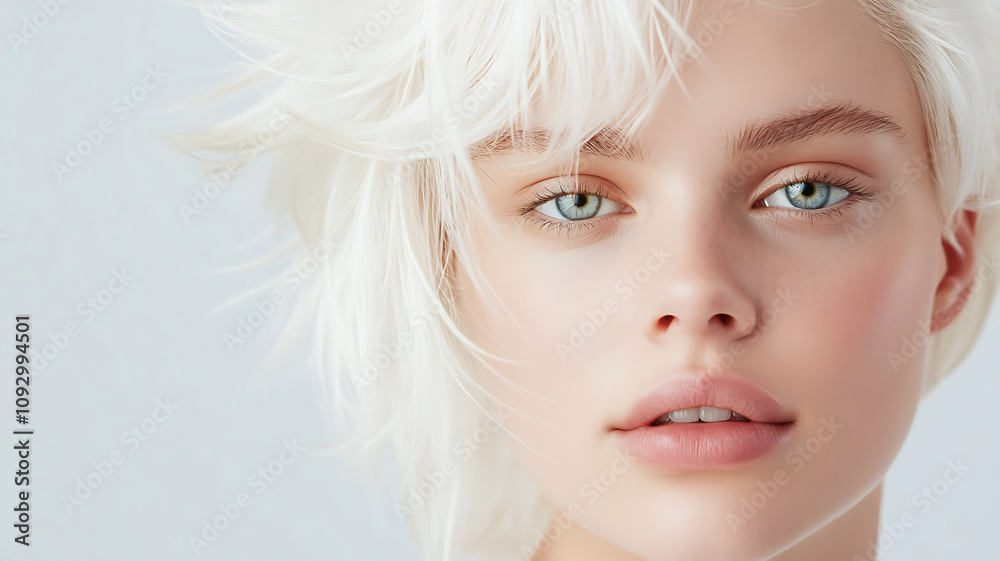 Close-up portrait of a woman with blond hair. Close-up portrait of a woman with blond hair.