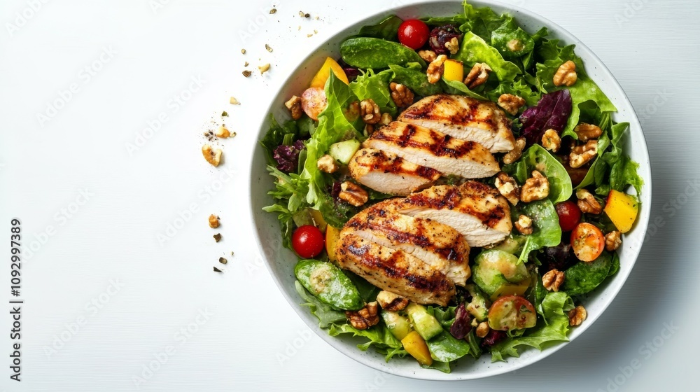 Hearty DASH Diet Salad with Leafy Greens, Grilled Chicken, and Vegetables Hearty DASH Diet Salad with Leafy Greens, Grilled Chicken, and Vegetables