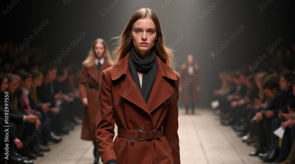 Fototapeta premium Vibrant Winter Runway Highlight: Bold Colors and Statement Pieces from Fashion Week 2024