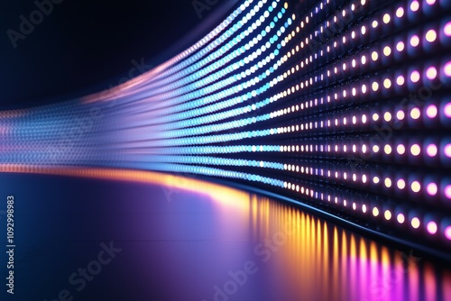 Vibrant led light wall display shines in futuristic blue and purple glow photo