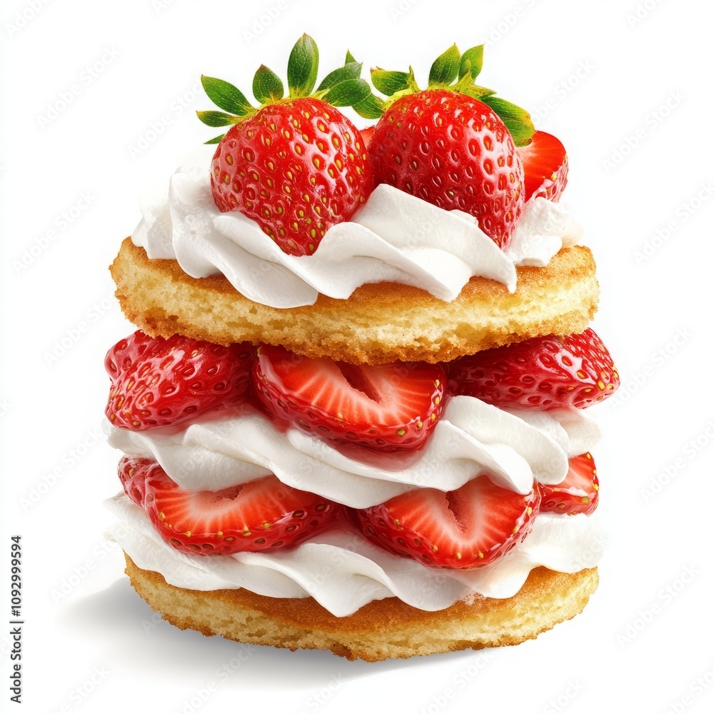 A delicious strawberry shortcake with whipped cream layers. A delicious strawberry shortcake with whipped cream layers.