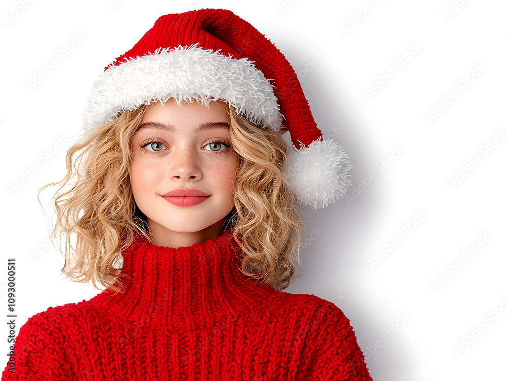 Close up of a young woman wearing Santa outfit for Christmas isolated on white background Close up of a young woman wearing Santa outfit for Christmas isolated on white background