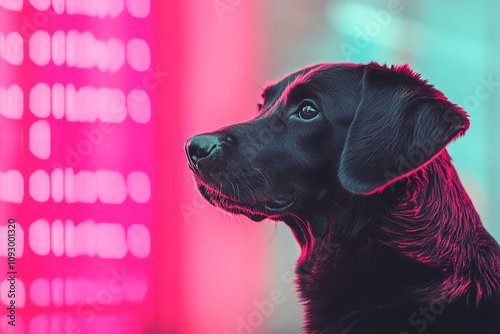 Beautiful black dog with colorful background. photo