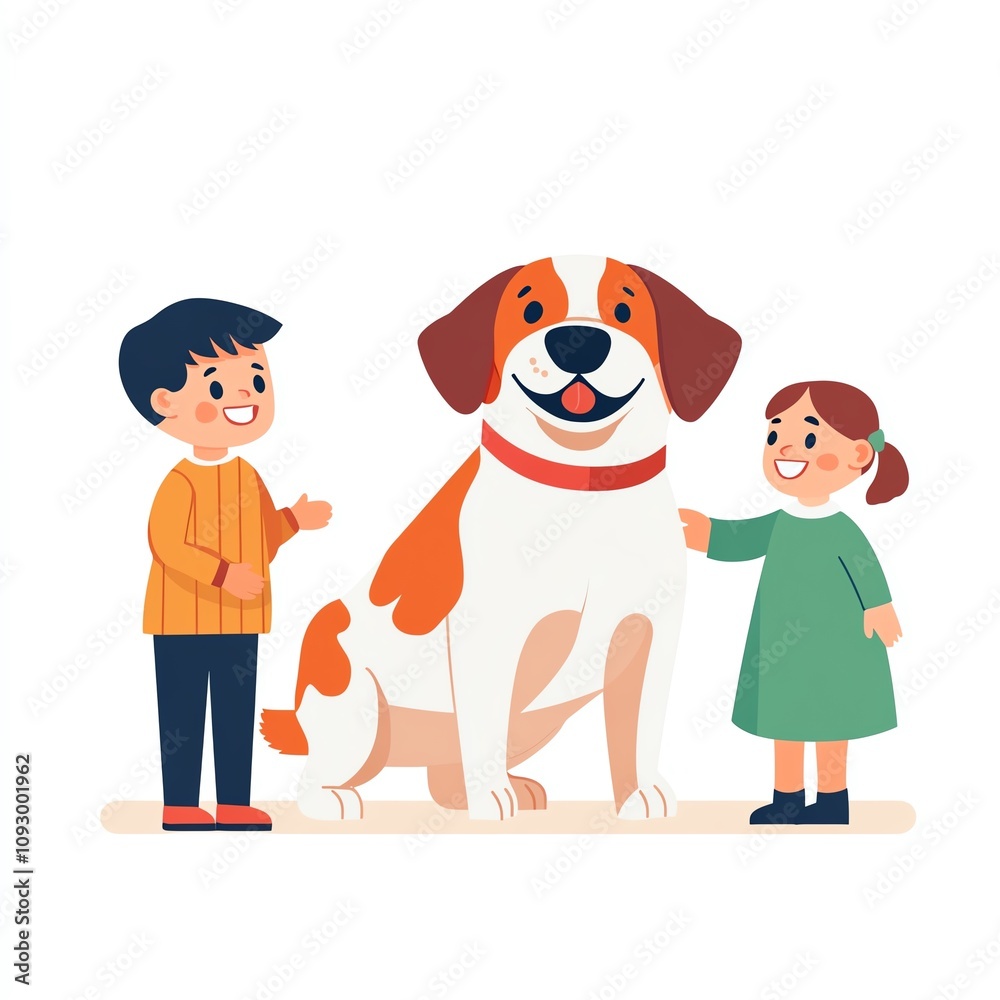 Children happily interacting with a friendly dog. Children happily interacting with a friendly dog.
