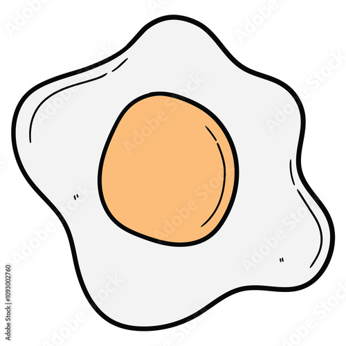 Hand drawn cartoon fried egg on white background.
