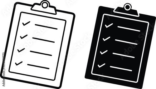 Checklist Clipboard Icon Line Art and Filled Version