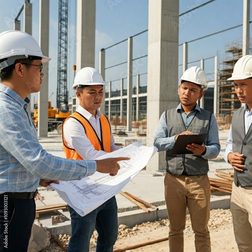 Engineers and Foremen Discussing Plans photo