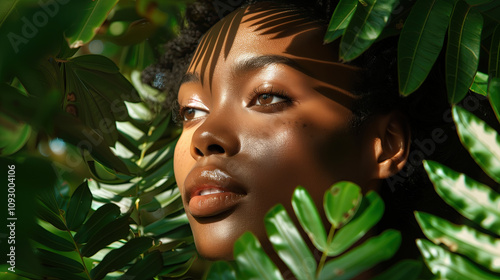 Rejuvenate Your Skin with Moringa Oil Extract Surrounded by Lush Moringa Leaves and a Tropical Garden photo