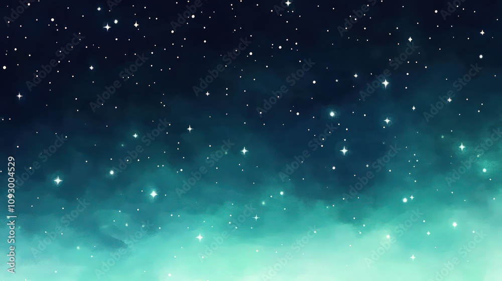 tranquil twilight sky transitioning from deep navy to gentle teal, adorned with glowing white stars scattered throughout. The watercolor effect adds an ethereal touch, ideal for serene art pieces. tranquil twilight sky transitioning from deep navy to gentle teal, adorned with glowing white stars scattered throughout. The watercolor effect adds an ethereal touch, ideal for serene art pieces.