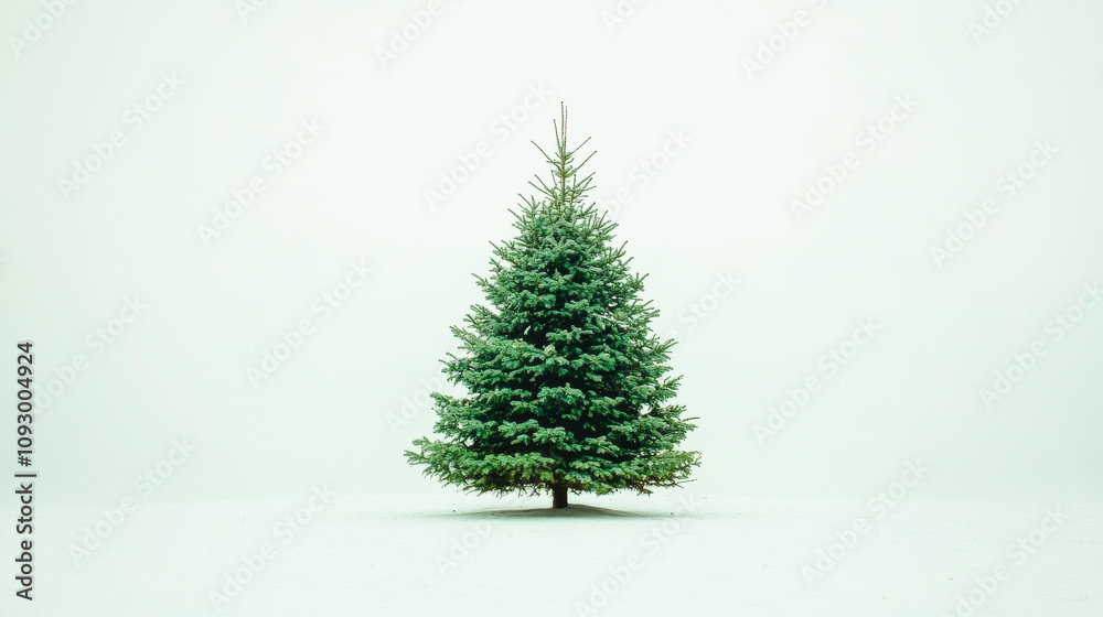 A small evergreen tree stands alone in a snow-covered field. The tree is bare of leaves, but its branches are still green and full. The scene is quiet and peaceful A small evergreen tree stands alone in a snow-covered field. The tree is bare of leaves, but its branches are still green and full. The scene is quiet and peaceful