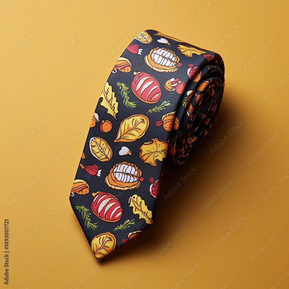 Colorful tie with festive autumn patterns. Colorful tie with festive autumn patterns.