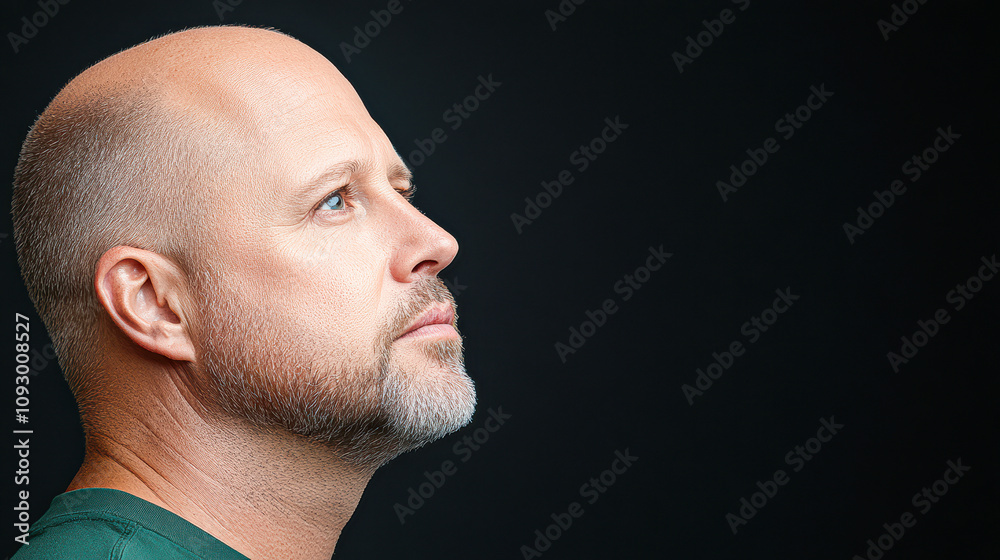 Obraz premium Contemplative man studio setting portrait photography dark background side view personal reflection