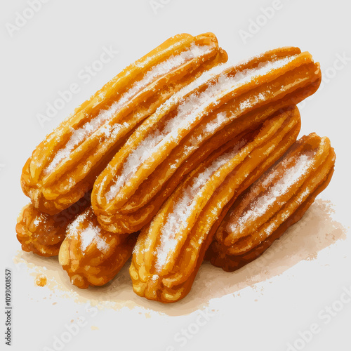 Deliciously Sweet and Crunchy Churros Stacked Together, Dusting of Sugar, Golden Brown Color, Perfect for Dessert or Snack, Traditional Spanish Treat, Food Photography photo