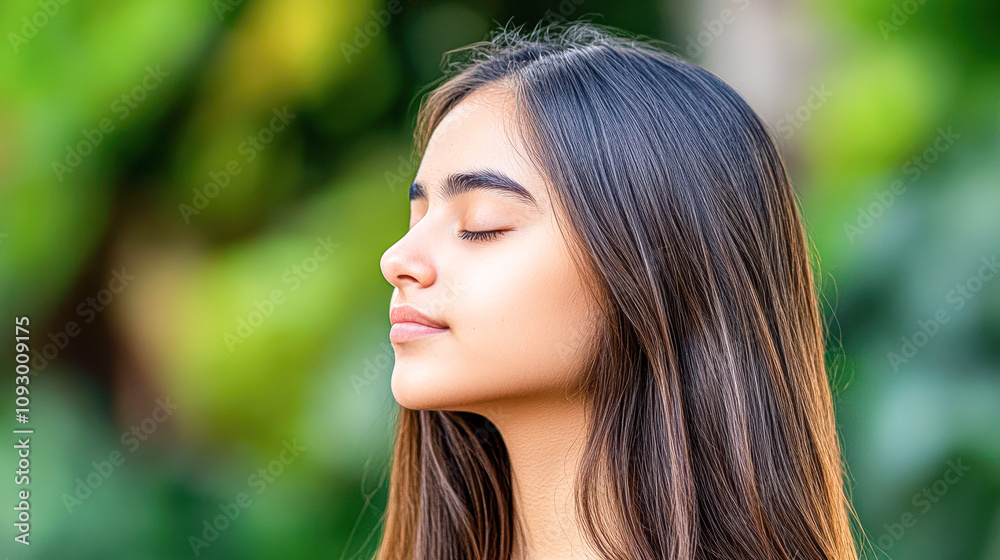 Contemplative youth serene garden portrait natural setting close-up inner peace Contemplative youth serene garden portrait natural setting close-up inner peace