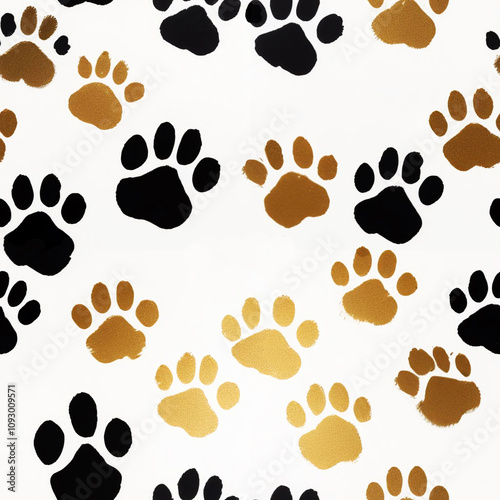 seamless pattern of cat's Paws on white background