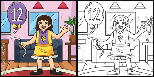 Bat Mitzvah Girl Holding Balloon 12 Illustration