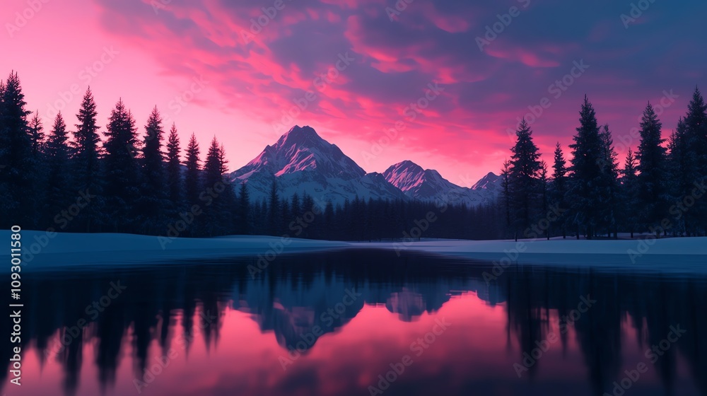Majestic mountain reflected in serene lake at dusk. Majestic mountain reflected in serene lake at dusk.