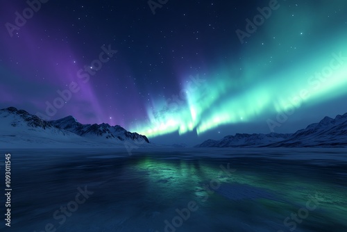 Wallpaper Mural Majestic aurora borealis over frozen landscape. Torontodigital.ca