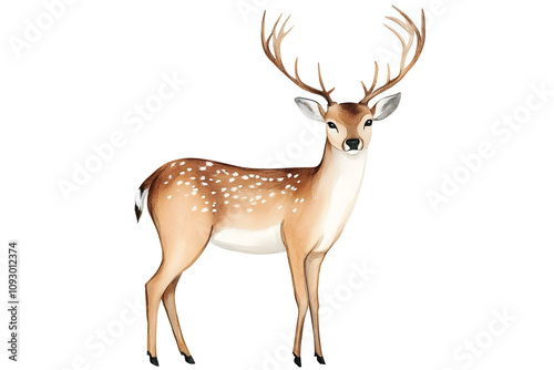 Wallpaper Mural Deer with large antlers watercolor illustration isolated on white background	 Torontodigital.ca
