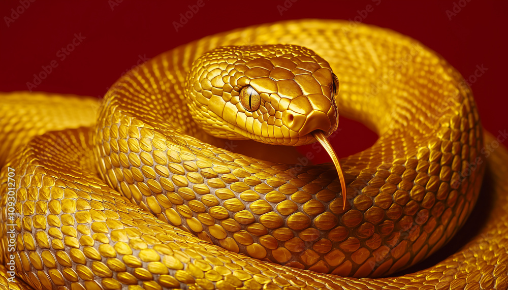 Obraz premium metal golden snake symbol of 2025 according to the traditional eastern Chinese calendar 