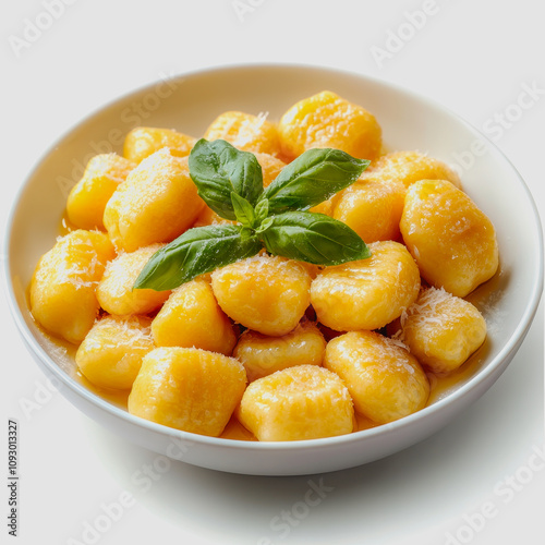 Heavenly Sweet Potato Gnocchi Served in a Bowl Garnished with Fresh Basil and Grated Cheese for an Irresistible Culinary Experience