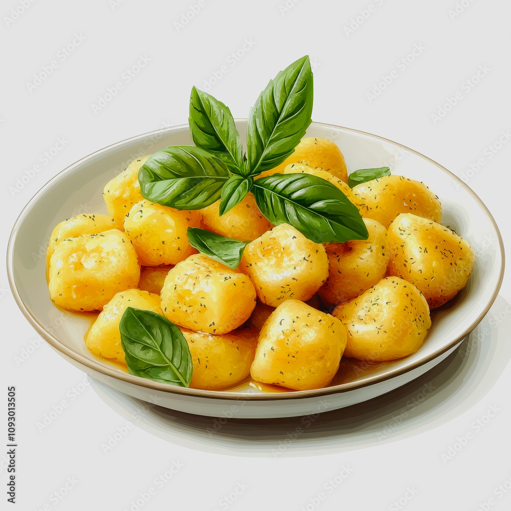 Freshly Cooked Gnocchi with Basil Leaves on a Creamy Plate Perfect for Italian Cuisine and Culinary Inspiration, Ideal for Food Photography and Recipes Freshly Cooked Gnocchi with Basil Leaves on a Creamy Plate Perfect for Italian Cuisine and Culinary Inspiration, Ideal for Food Photography and Recipes