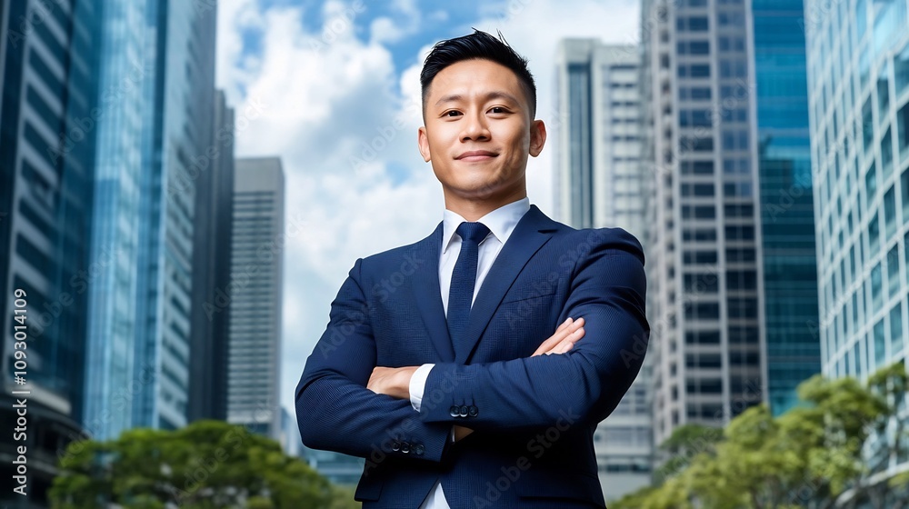 Confident Business Professional Stands Amidst Towering Skyscrapers Confident Business Professional Stands Amidst Towering Skyscrapers