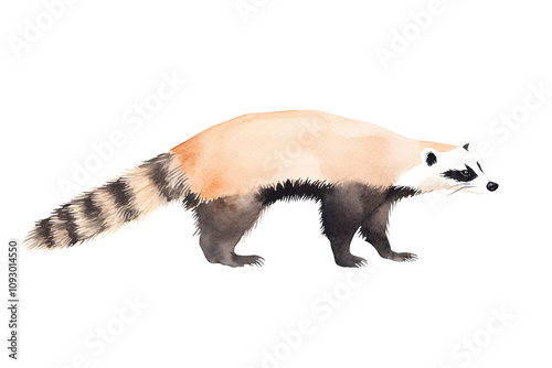 Raccoon animal watercolor illustration isolated on white	 photo