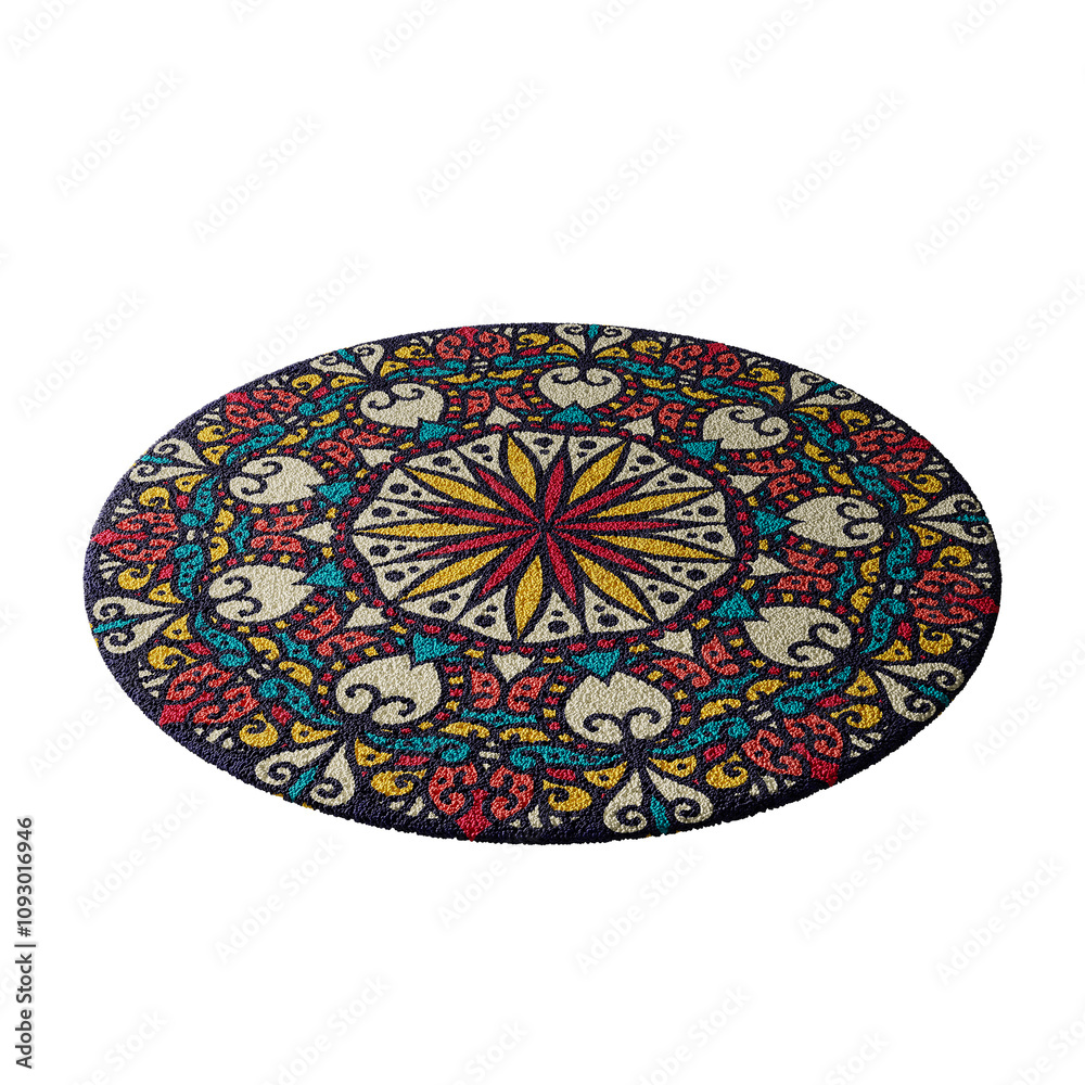 A colorful rug with a star design on it