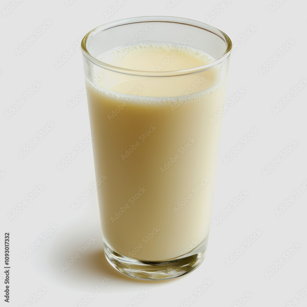 Freshly Poured Beverage in a Clear Glass, Offering a Creamy Texture and Light Yellow Hue, Perfect for Health and Nutrition Themed Content Freshly Poured Beverage in a Clear Glass, Offering a Creamy Texture and Light Yellow Hue, Perfect for Health and Nutrition Themed Content