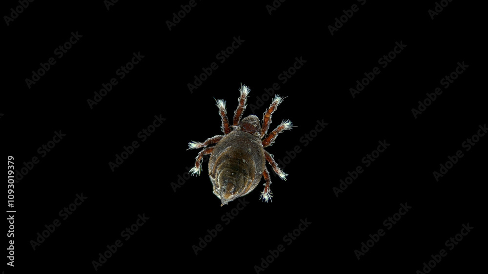 Acari (mite) family Neoliodoidea under microscope, suborder Oribatida. They live in the soil or on the bark of a tree. Brachypylina Acari (mite) family Neoliodoidea under microscope, suborder Oribatida. They live in the soil or on the bark of a tree. Brachypylina