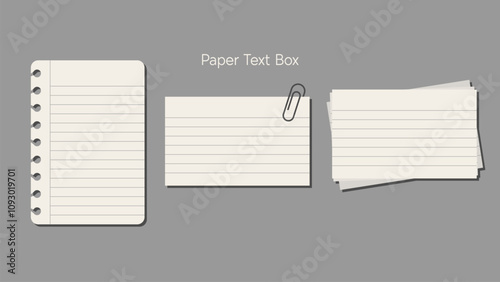 Set of realistic notes vector illustration of blank notes of square and lined paper from a block isolated on a gray background

