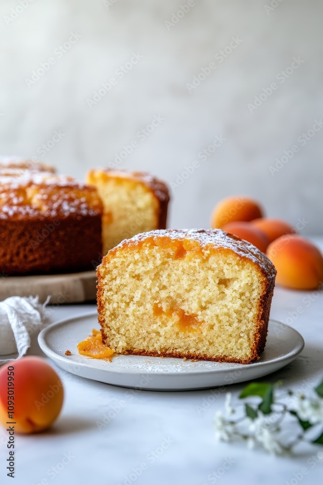 Delicious bundt cake with fresh apricots on the table in a cozy setting Delicious bundt cake with fresh apricots on the table in a cozy setting