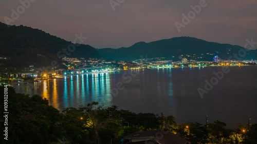 View of Patong Beach, Phuket, Thailand. Day to night time lapse.