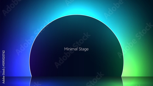 Geometric silhouette surrounded by mysterious neon light. Black hole with ambiance light effect. 3d render illustration of dark black square and circle against a radiant vibrant gradient backdrop. 