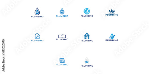 Set of plumbing service logo design template.