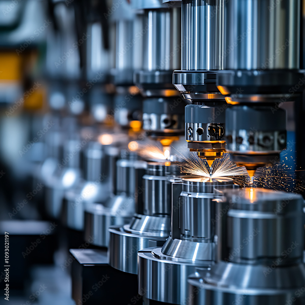 High tech CNC machines cutting and shaping metal with precision and sparks High tech CNC machines cutting and shaping metal with precision and sparks