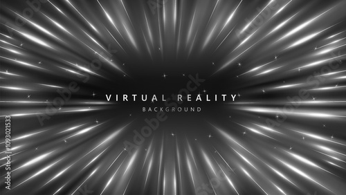 Virtual Reality VR background with zoom effect. Abstract speed lights motion background. Illustration of spreading lines shiny effects for ecommerce signs retail shopping. 
