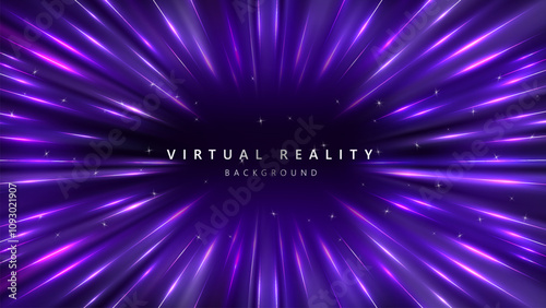 Virtual Reality VR background with zoom effect. Abstract speed lights motion background. Illustration of spreading lines shiny effects for ecommerce signs retail shopping. 
