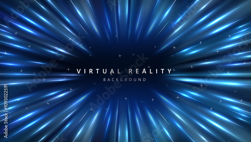 Virtual Reality VR background with zoom effect. Abstract speed lights motion background. Illustration of spreading lines shiny effects for ecommerce signs retail shopping. 
