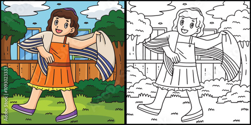 Bat Mitzvah Girl Wearing a Taliit Illustration