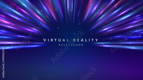 Virtual Reality VR background with zoom effect. Abstract speed lights motion background. Illustration of spreading lines shiny effects for ecommerce signs retail shopping. 
