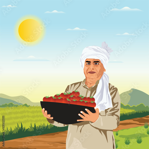 Indian Farmer In Farm Flat Vector